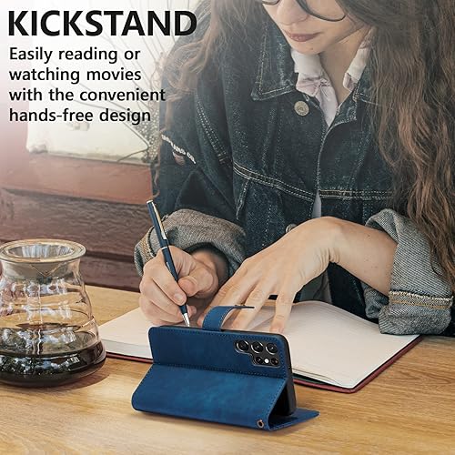 Miniatura 3 de QLTYPRI Funda tipo cartera para Samsung Galaxy S22 Ultra, piel sintética con tapa y ranuras para tarjetero, cierre magnético, función atril, a