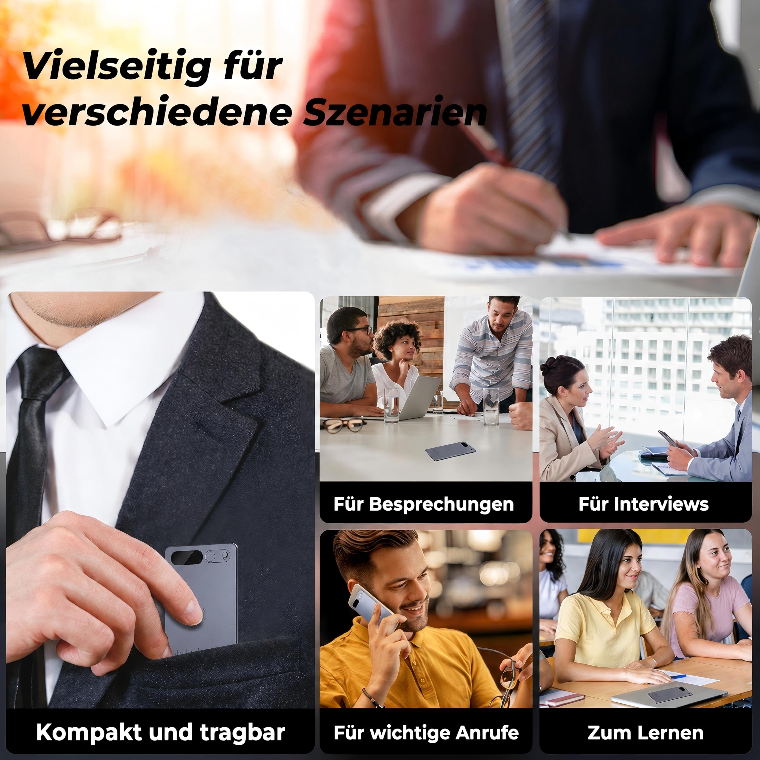 KI Diktiergerät, Diktiergerät Mini 64 GB, Schwarzes Gehäuse | Gestützte Transkription und Zusammenfassung, Unterstützung Mehrerer Sprachen, App Steuerung( 5.4*8.5*0.2)