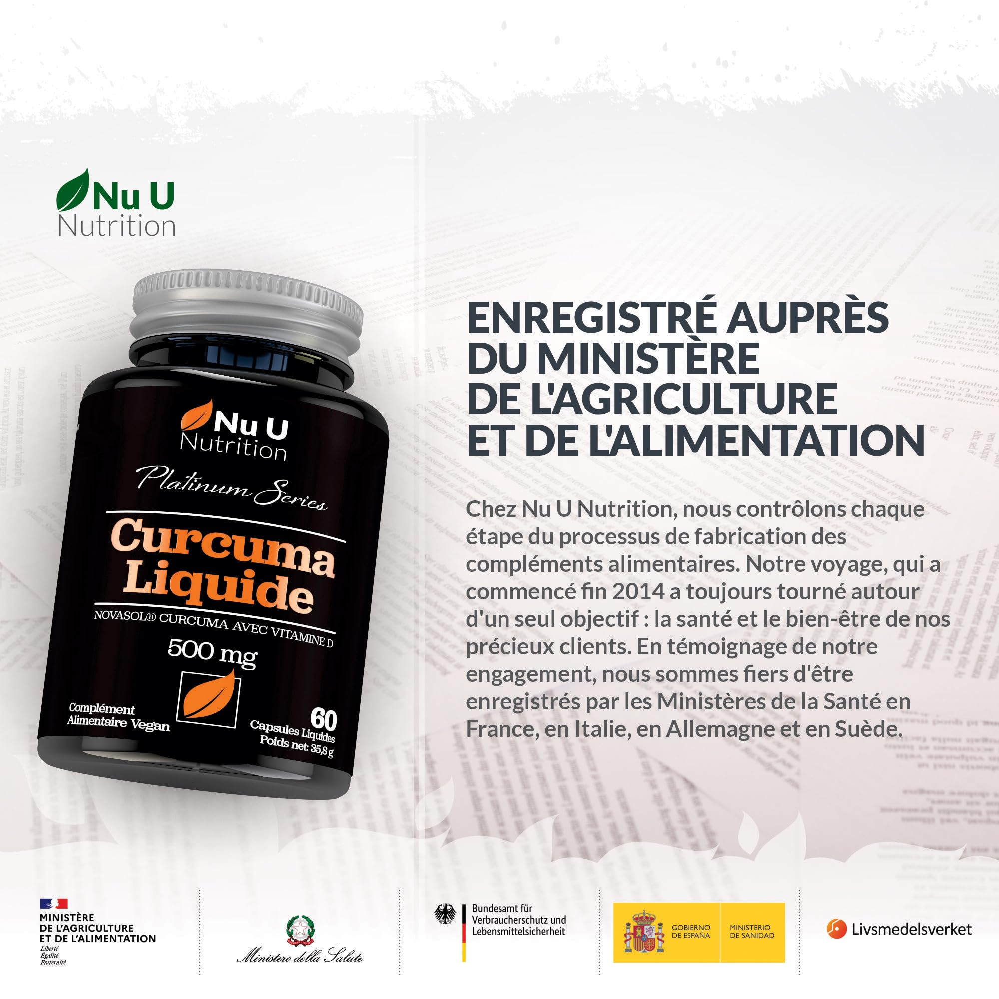 Turmeric Curcuma Capsules (Liquide) avec Vitamine D 185 plus de Biodisponibilité NovaSOL® Curcumine, 60 Capsules, Premium Turmeric Curcumine Liquide de Forte Puissance, pas de Comprimés