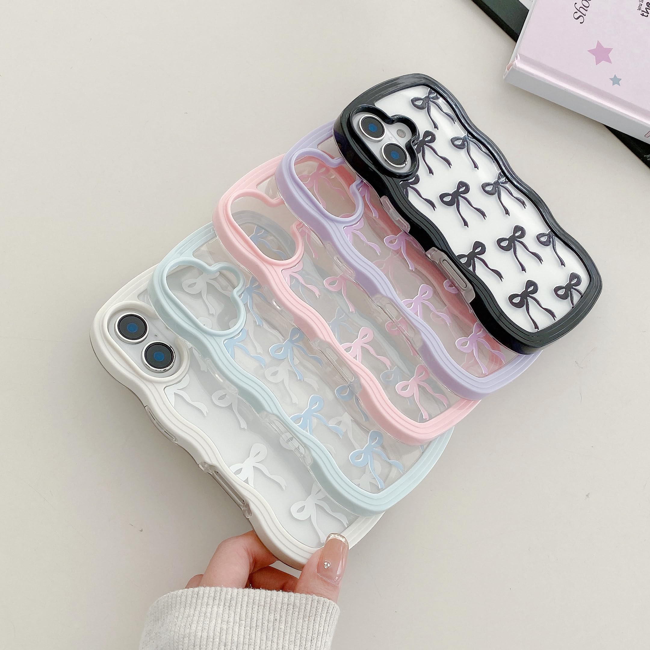 NITITOP Cover per iPhone 16 Carina 3D Fiocco Trasparente con Paillettes Traslucida Glitter per Ragazze Femminile Anti Ingiallimento Custodia con Antiurto - Rosa Fiocco