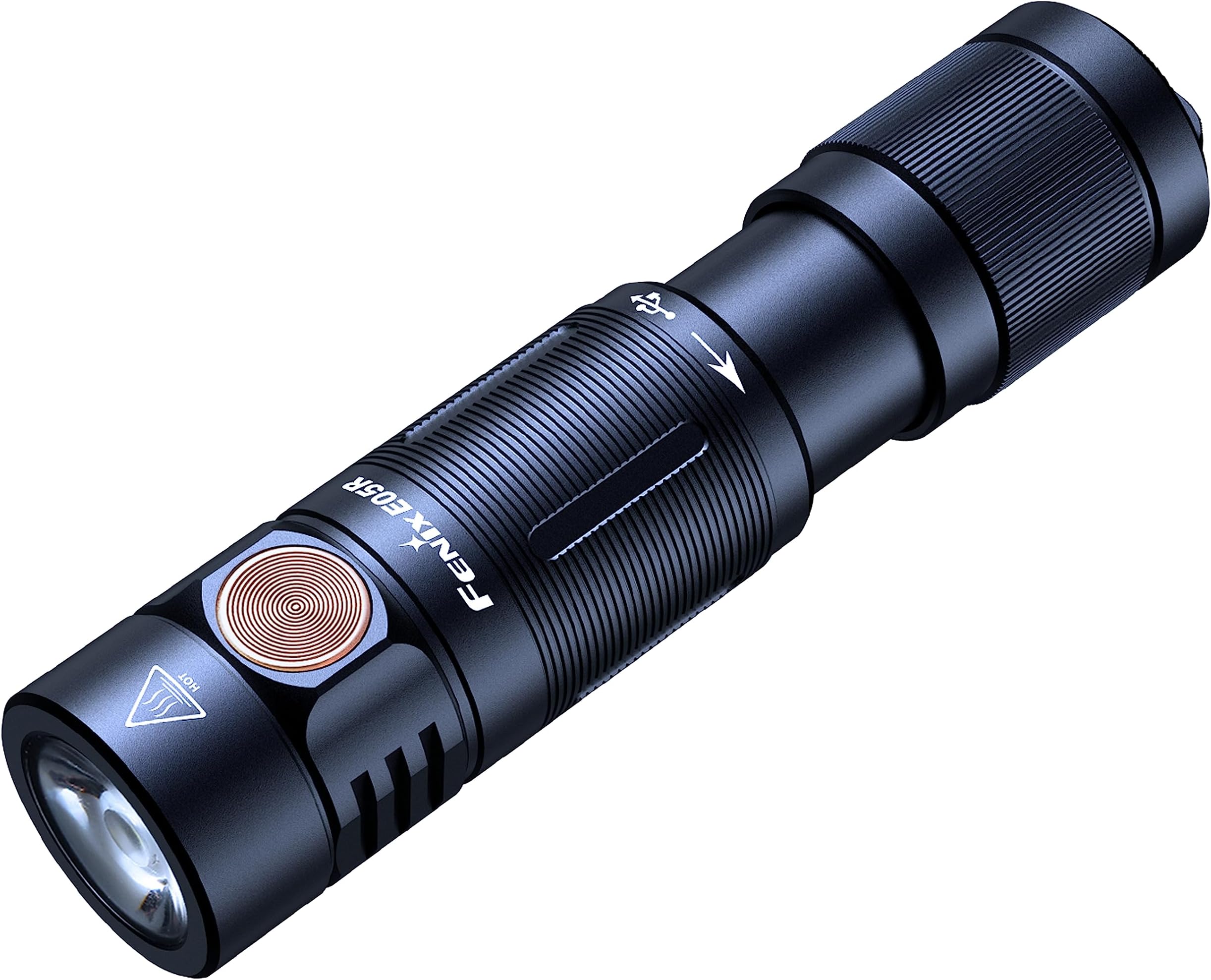 E05R LED Mini Key Chain Flashlight, USB Rechargeable, Brightness: Up to 400 Lumens, Black, Total Length: 2.7 inches (68 mm)