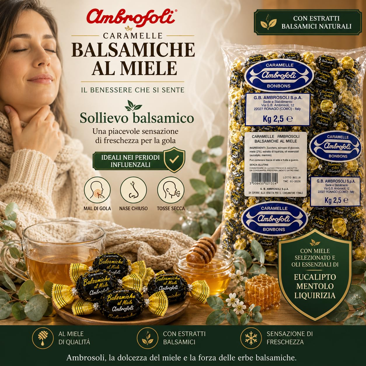 Ambrosoli Caramelle Balsamiche al miele in sacchi da kg. 2,5