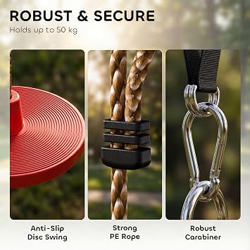 AIYAPLAY Climbing Rope, Kids Tree Swing Kit with Disc Swings Seat, Red