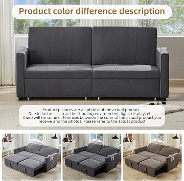ModernLuxe 207cm King Size Independent Pull Out Sofa Bed, Convertible 2 Seater Sofa Chair with Cup Holders and Side Pockets, Fabric Love Seat Couch Chaise Lounge for Living Room, Apartment, Grey