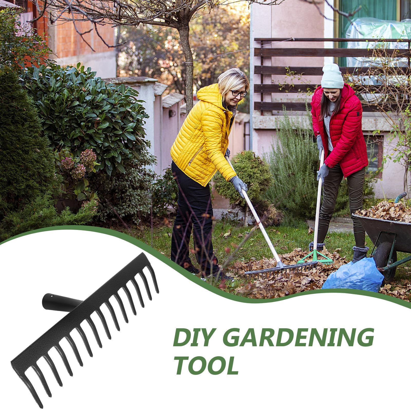Rastrillo de jardín de Acero con 9 púas para Plantar y Remover la Tierra, implemento agrícola Resistente para el Cuidado del césped y tareas de jardinería al Aire Libre.
