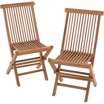 Divero Set of 2 Positano Teak Treated Folding Chairs - Brown