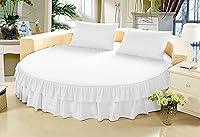 Vista 19 de Falda de cama – 1 pieza sólida de 21 pulgadas, con doble volante, caída a medida, para cama redonda, algodón puro de 800 hilos