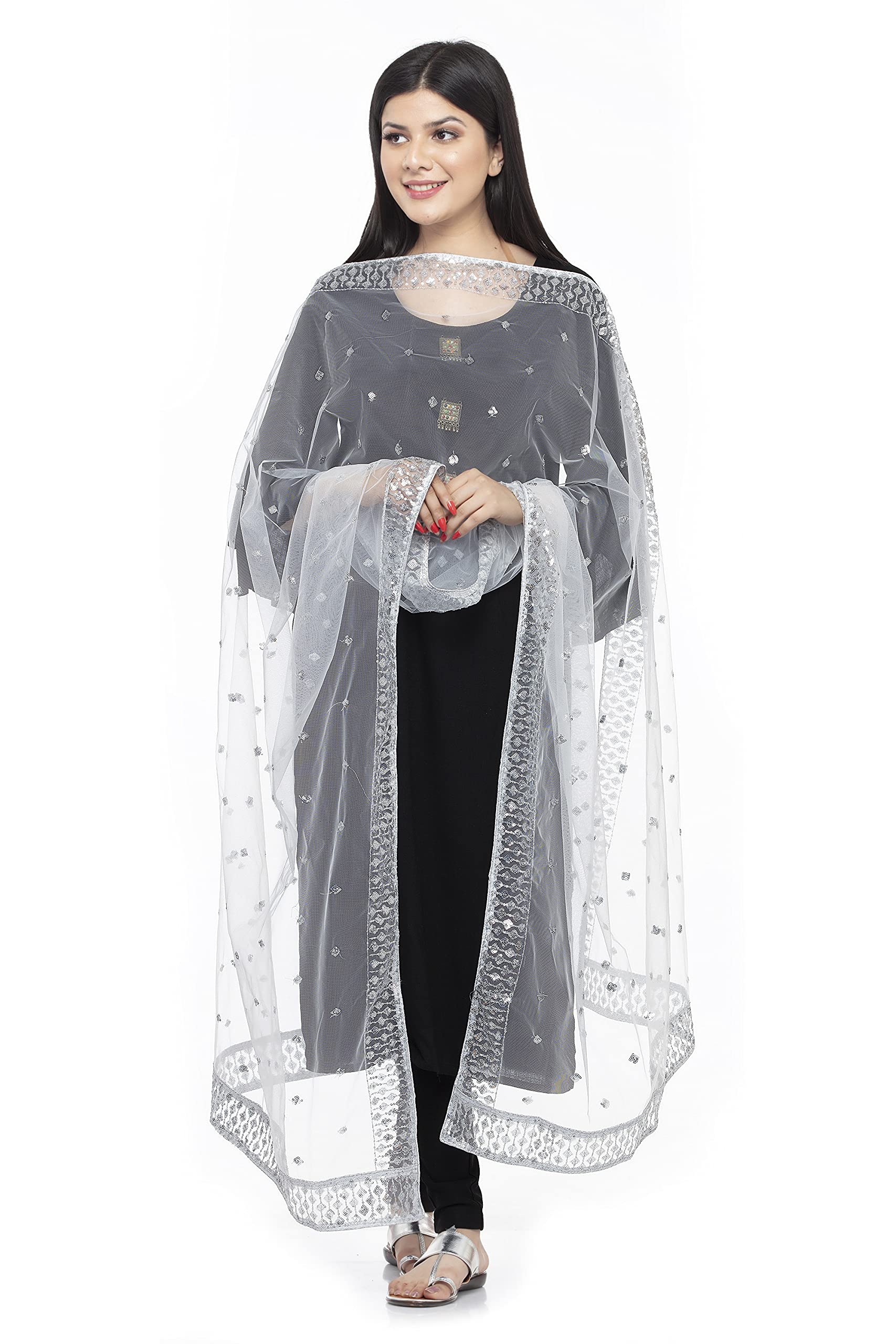 a r silk Women's Solid Net Dupatta (ARS0575_Silver_Free Size)-picture-23