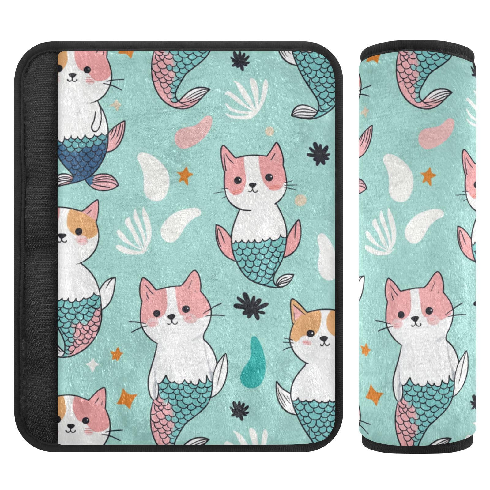 Seat Belt Covers 2 Pack Cats Mermaid Tails Car Seat Strap Covers Super Soft Cute Car Seat Neck Cover for Boys Girls Adults Babies S
