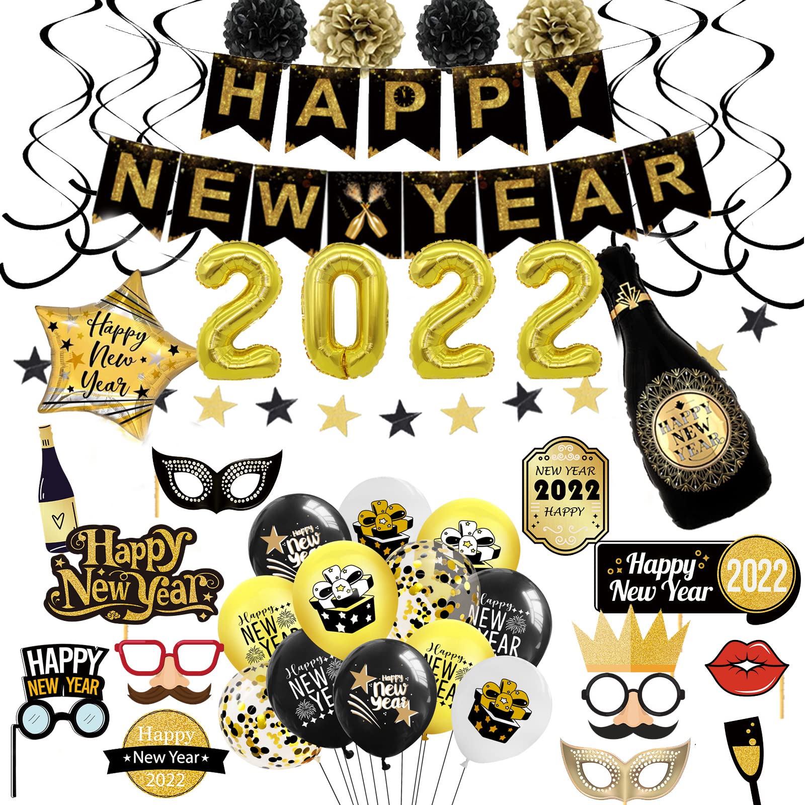 Buy YogSpaty Happy New Year Eve Decorations 2022 Set with Hanging