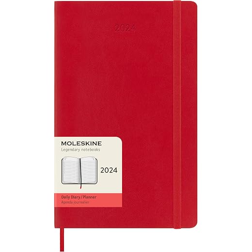 Moleskine DSF212DC3Y24 Notebook, Beginning January 2024, 12 Months, Daily Diary Soft Cover, Large Size (W x H x H): 5.1 x 8.3 inches (13 x 21 cm), Scarlet Red