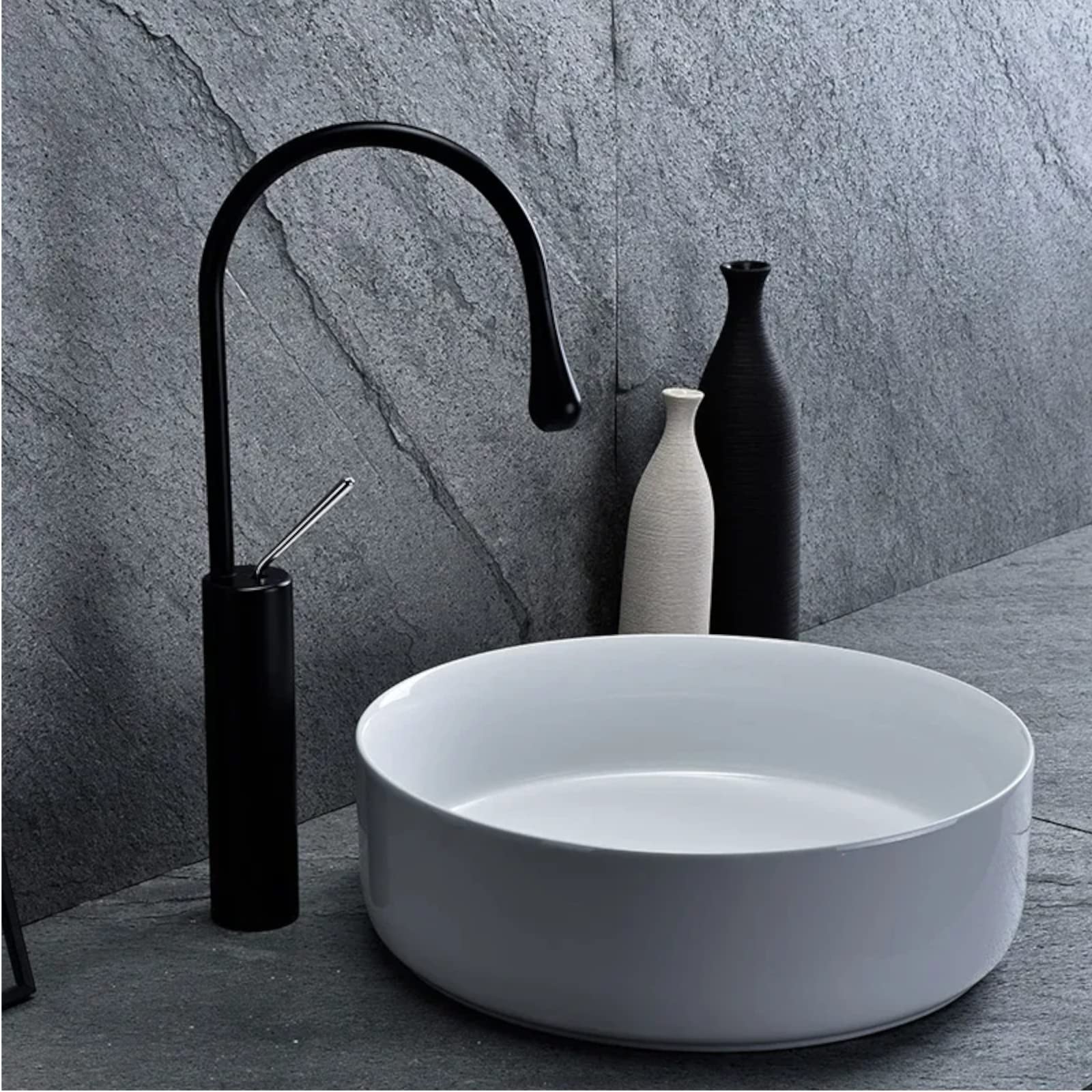 VBChome Waschbecken 45 x 45 cm Keramik Weiß Runden ohne Hahnloch Kleine Waschtisch Handwaschbecken Aufsatzwaschbecken Waschschale Gäste WC