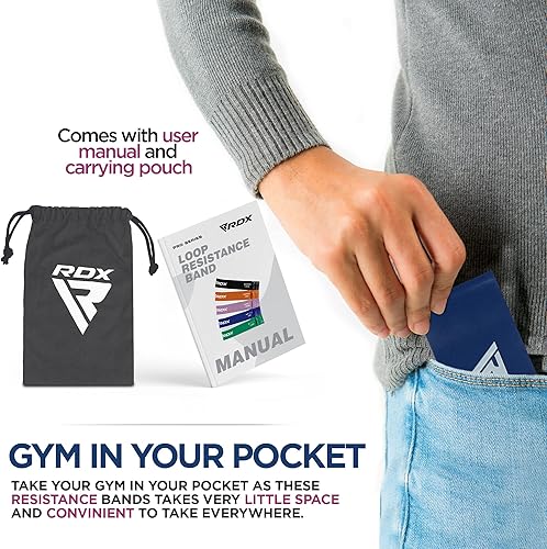 Miniatura 7 de RDX Juego de bandas de resistencia de 5 niveles, certificado Alcanza RoHS CPSIA, bucle elástico grueso agradable a la piel, yoga, gimnasio en casa,
