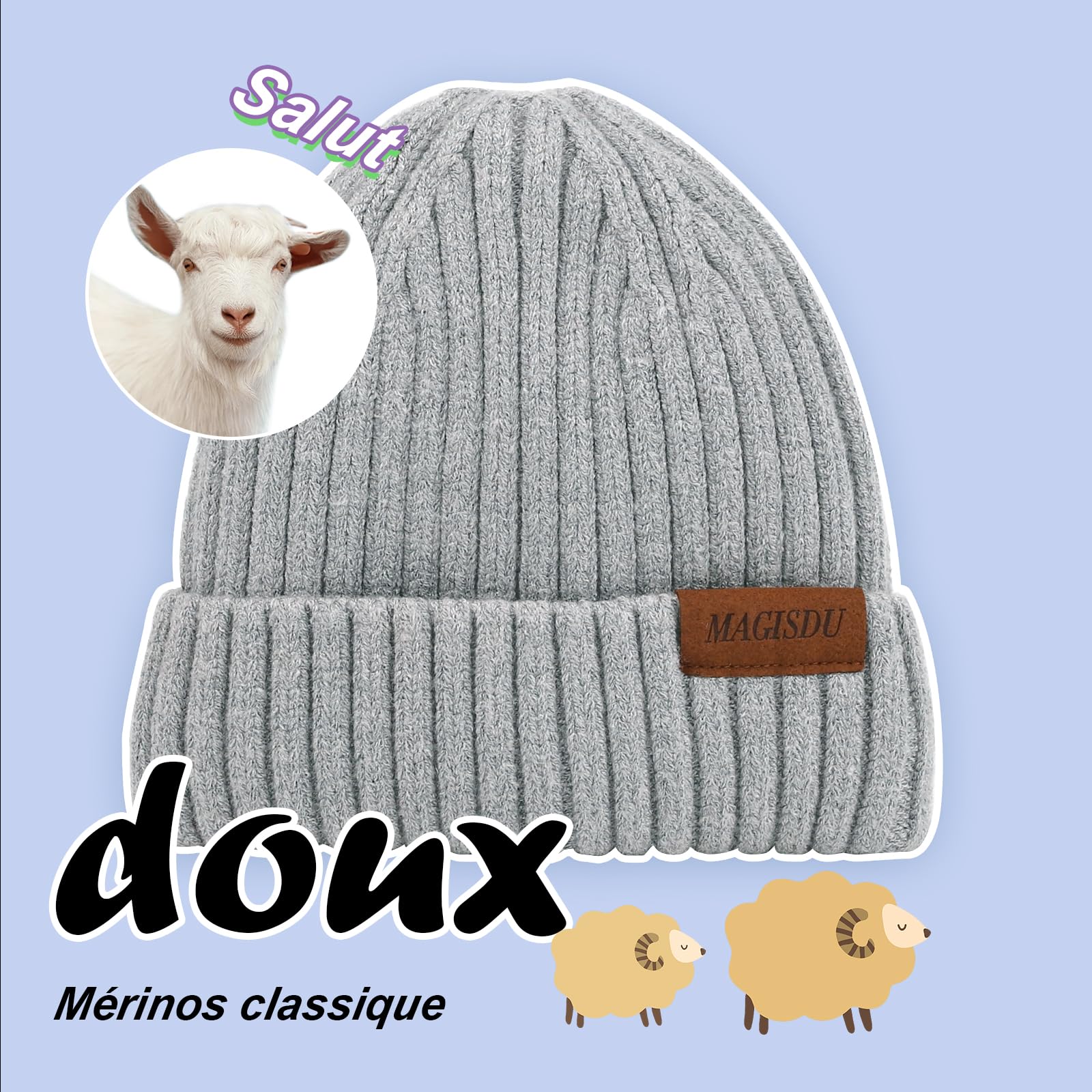 Bonnet Enfant Bebe Fille Garcon Laine Mérinos Casquette Chauffant Doublure Chapeau Hiver Chaud