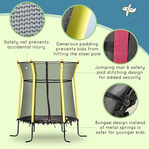 Miniatura 3 de Qaba Trampolín pequeño para niños de 5.2 pies con recinto, trampolín sin resortes con red, para un solo salto, equipo de juego interior para edades