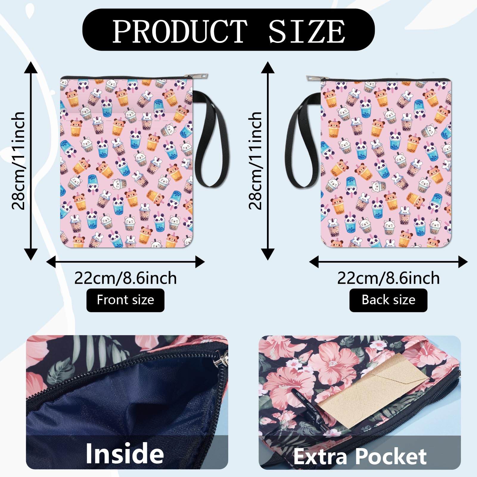 CRASPIRE Book Sleeve Book Cover with Zipper and Extra Sleeve Panda Pink Cute Protector Pouch for Paperbacks Book Lovers Washable Fabric Cloth Pocket for Classmate Friend Gifts - Image 2