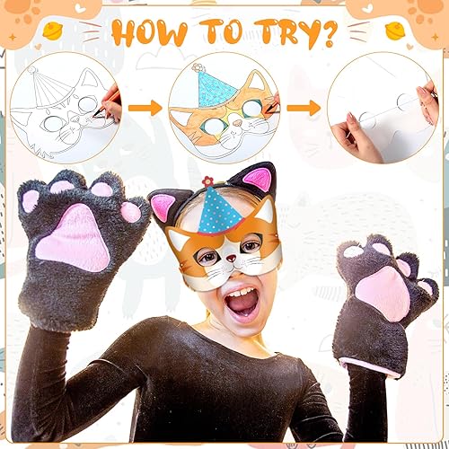 Miniatura 3 de Juego de 16 máscaras de animales DIY, máscara para colorear de gato, máscara de fiesta de gato con 24 piezas de bolígrafo de acuarela, máscara en