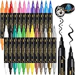 Art+soul 24 Colors Acrylic Paint Pens-Dual Tip Markers, Vibrant, Long Lasting Colors that Dry Quickly, Ideal for Canvas, Paper, Glass, Ceramic, Wood, and Rock