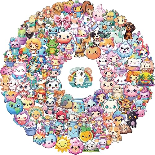 Autocollants kawaii stickers Packs d'autocollants mignons animaux grands yeux pour enfants, autocollants imperméables pour bouteille d'eau, autocollants drôles pour ordinateur portable