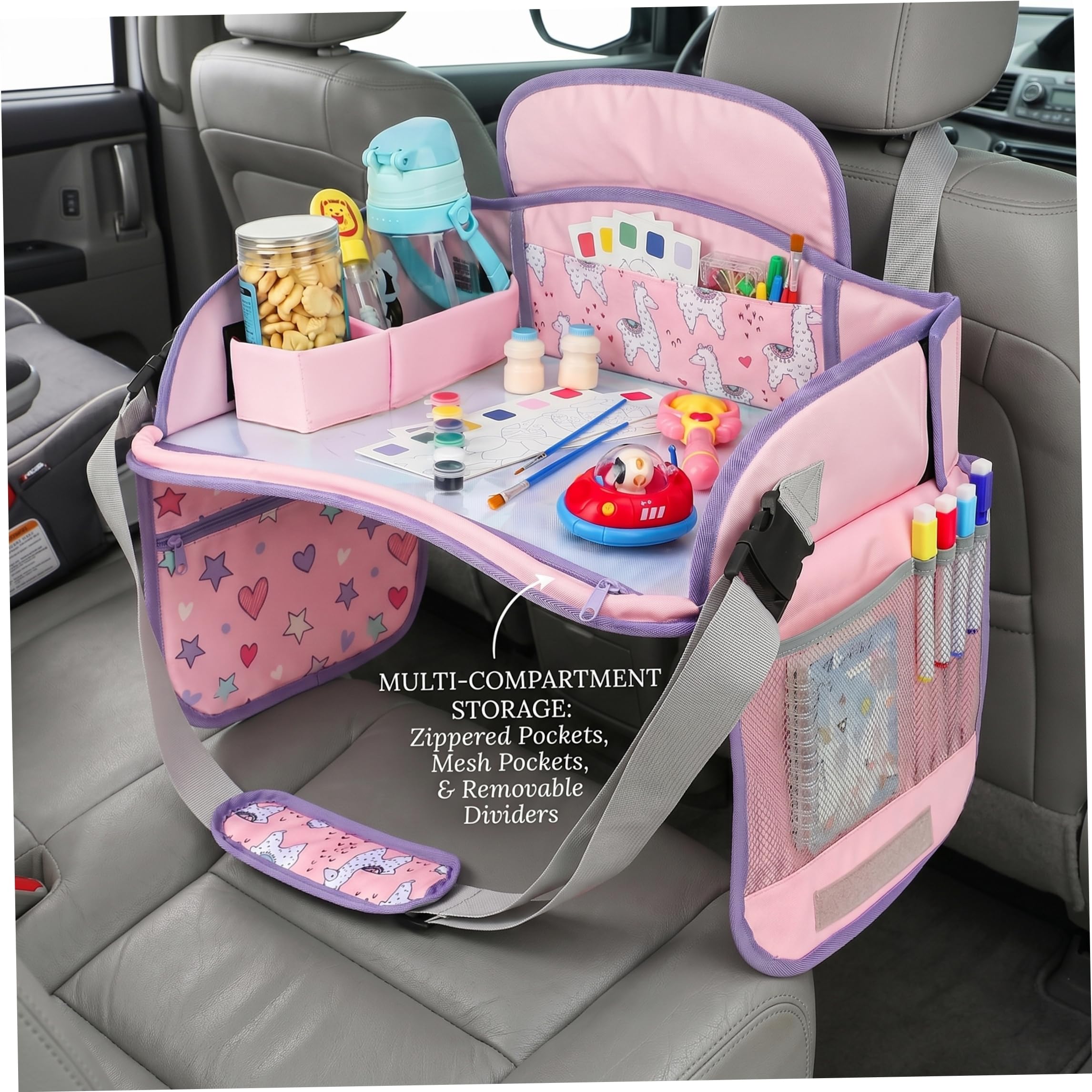 Vassoio da viaggio per bambini in auto da 1 confezione, vassoio pieghevole per seggiolino auto compatibile con touchscreen con portaoggetti, Style-2