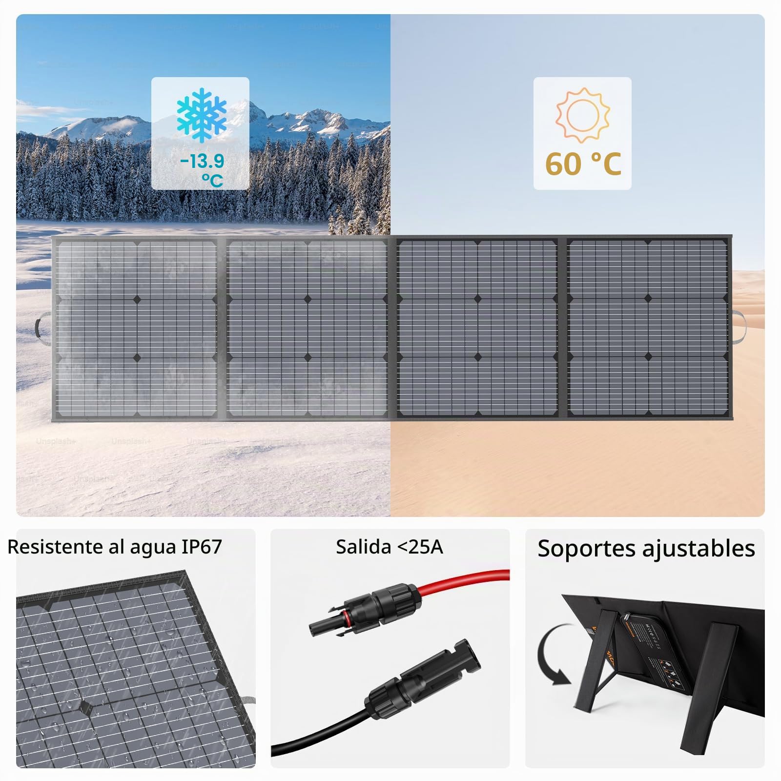 Panel solar portátil 220W, IP67 impermeable 40V monocristalino Panel solar plegable Ahorro de energía, Kit cargador solar duradero para estación de energía RV Camping Off Grid Pesca