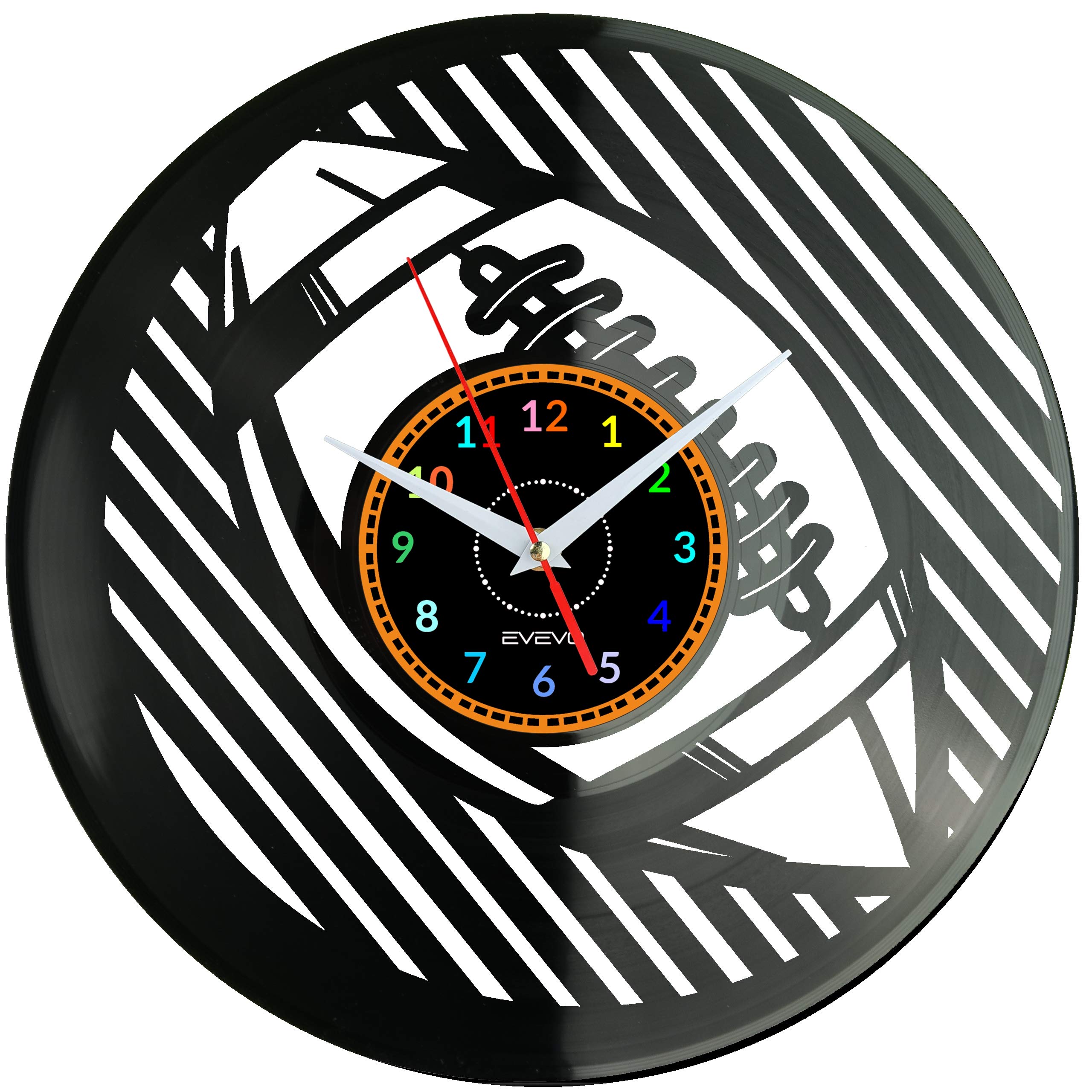 Horloge Murale Américain Football Vinyle Fait Main au Design Rétro Unique W0317