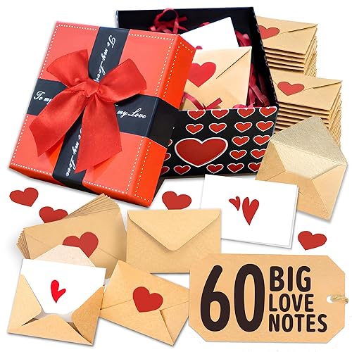 60 Mini Love Notes with Envelopes, Blank Note Cards Set