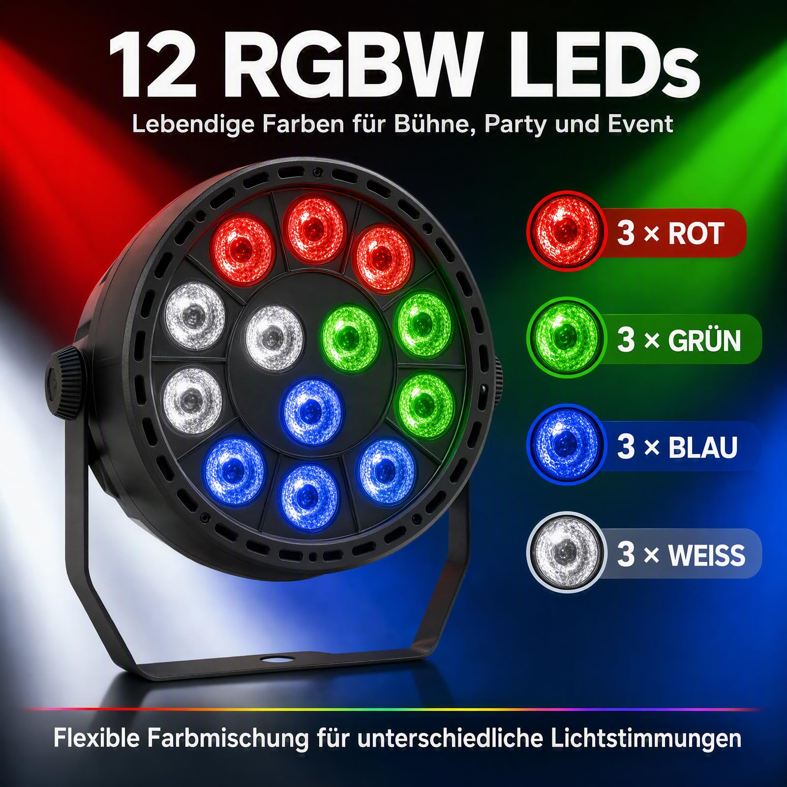 4er LED PAR Scheinwerfer RGBW, DMX512, 12 LEDs, 4/8CH, Partylicht