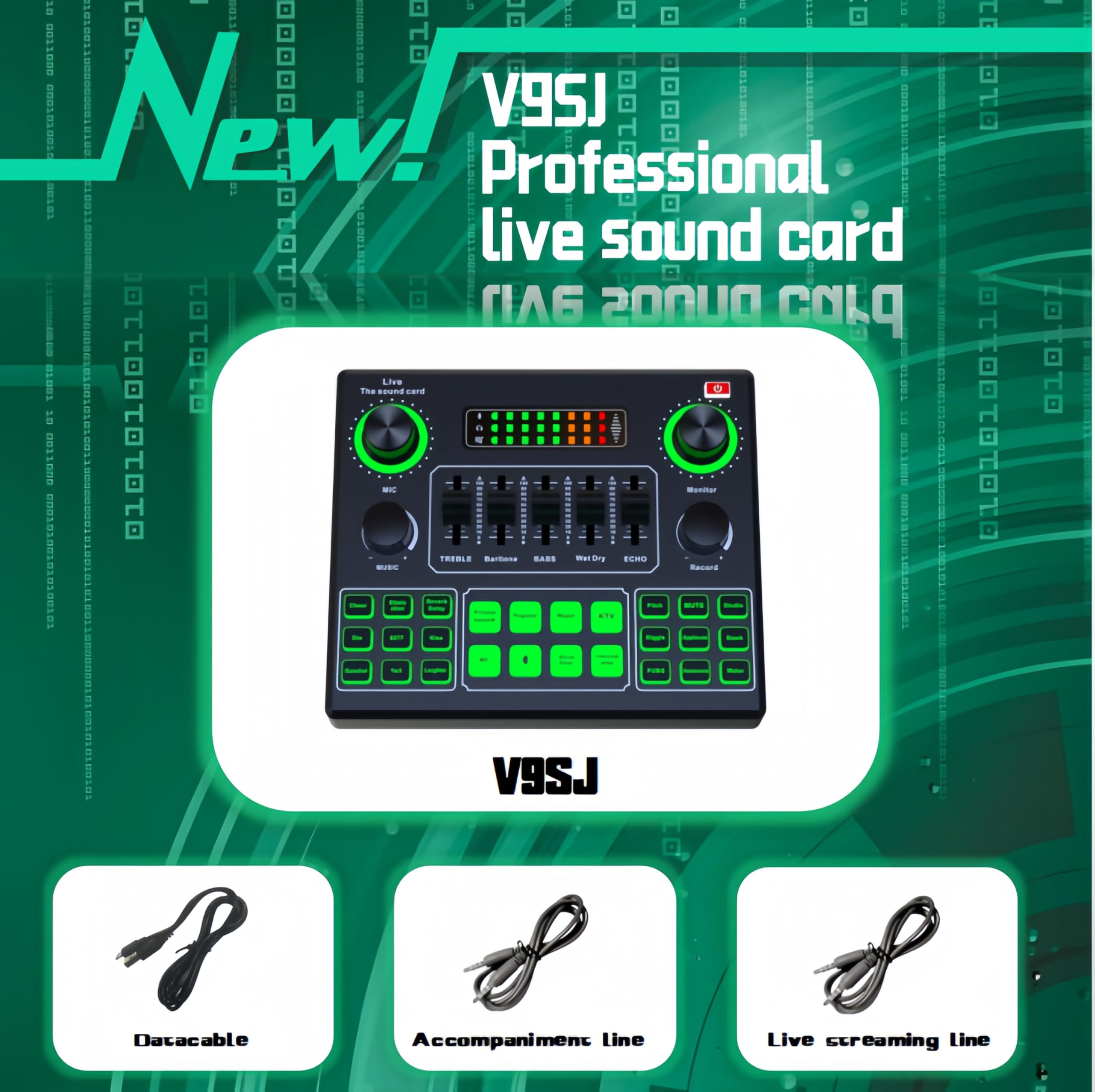 Bewinner Scheda audio Voice Changer, Quad Sound Mixer Board con 12 effetti sonori, scheda audio live per mixer DJ, Music Studio Recording, compatibile con telefono cellulare, PC, computer