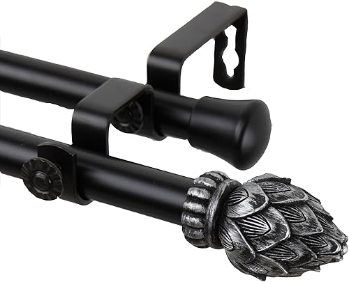 Miniatura 6 de Rod Desyne Bud - Barra de cortina doble, 120 x 170 pulgadas, níquel satinado