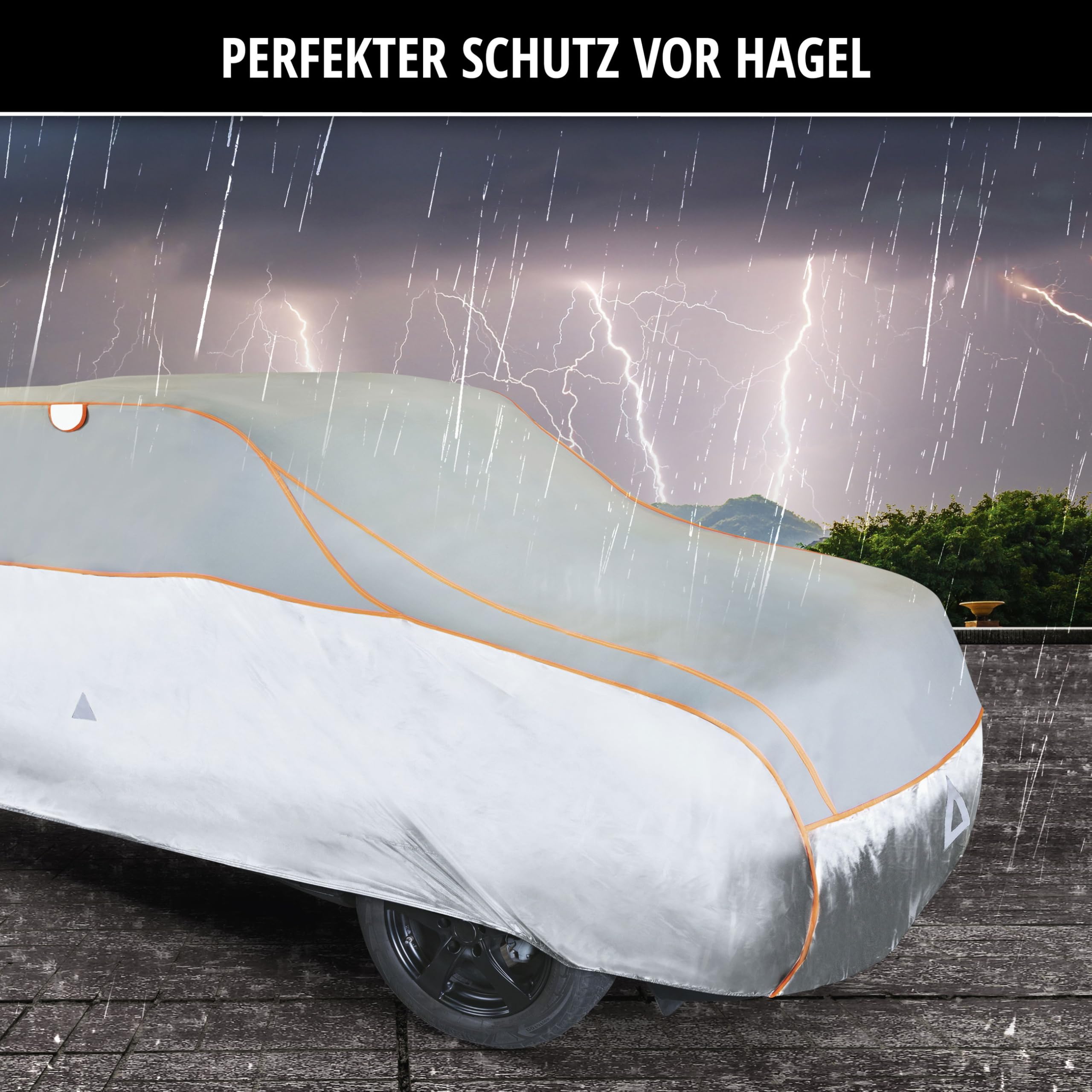WALSER Hagelschutz Abdeckplane Auto, Autogarage Abdeckung, Abdeckplane Basic, Hagelschutzplane, Abdeckung 100% Polyester, Vollgarage, SUV XL - grau-Silber