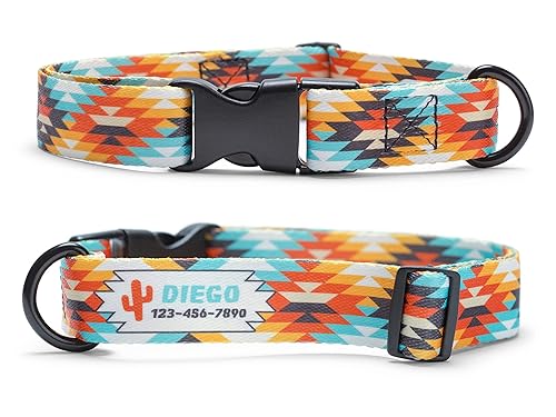 Western Dog Collar Personalized with Serape Aztec Tribal Design, Soft & Comfortable Polyester With Quick Release Buckle - Custom Southwest Puppy