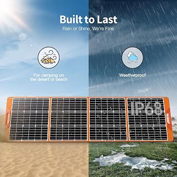 200W Portable Solar Panel for Power Station, IP65 Waterproof 18V Foldable Solar Charger with MC4 & Fast-Charging USB Ports, Adjustable Kickstands for RV Camping Outdoor Emergency