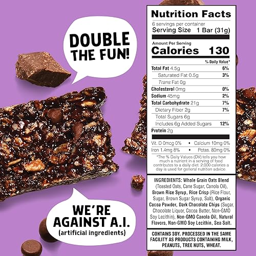 Miniatura 10 de JUNKLESS Barras de granola masticables, chispas de chocolate, 24 barras (6 barras por caja de 1.1 onzas, 4 cajas), sin OMG, bajo en azúcar, gran