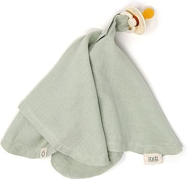 Indi by Kishu Baby - Organic Paci Blanket - Fairtrade & GOTS Certified 100% Organic Cotton Muslin Mini Baby Blanket with Snap to Secure Baby Pacifier - Pacifier Not Included (Sage)