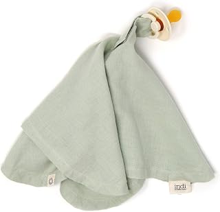 Indi Organic Paci Blanket - Fairtrade & GOTS Certified 100% Organic Cotton Muslin Mini Baby Blanket with Snap to Secure Baby Pacifier - Pacifier Not Included (Sage)