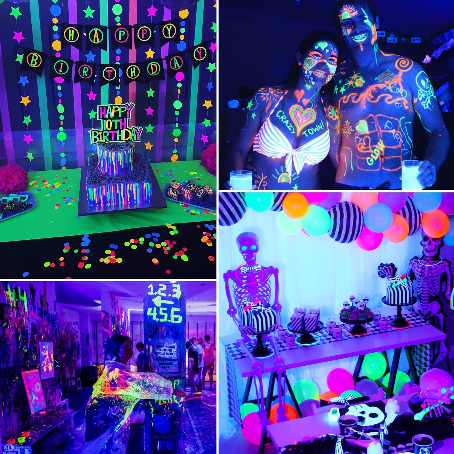 4 Pack LED Black Light, UV Lights for Glow Party Large Space, Blacklight Bar with Plug & Switch Light Up for Party Bedroom Decorations Stage Lighting