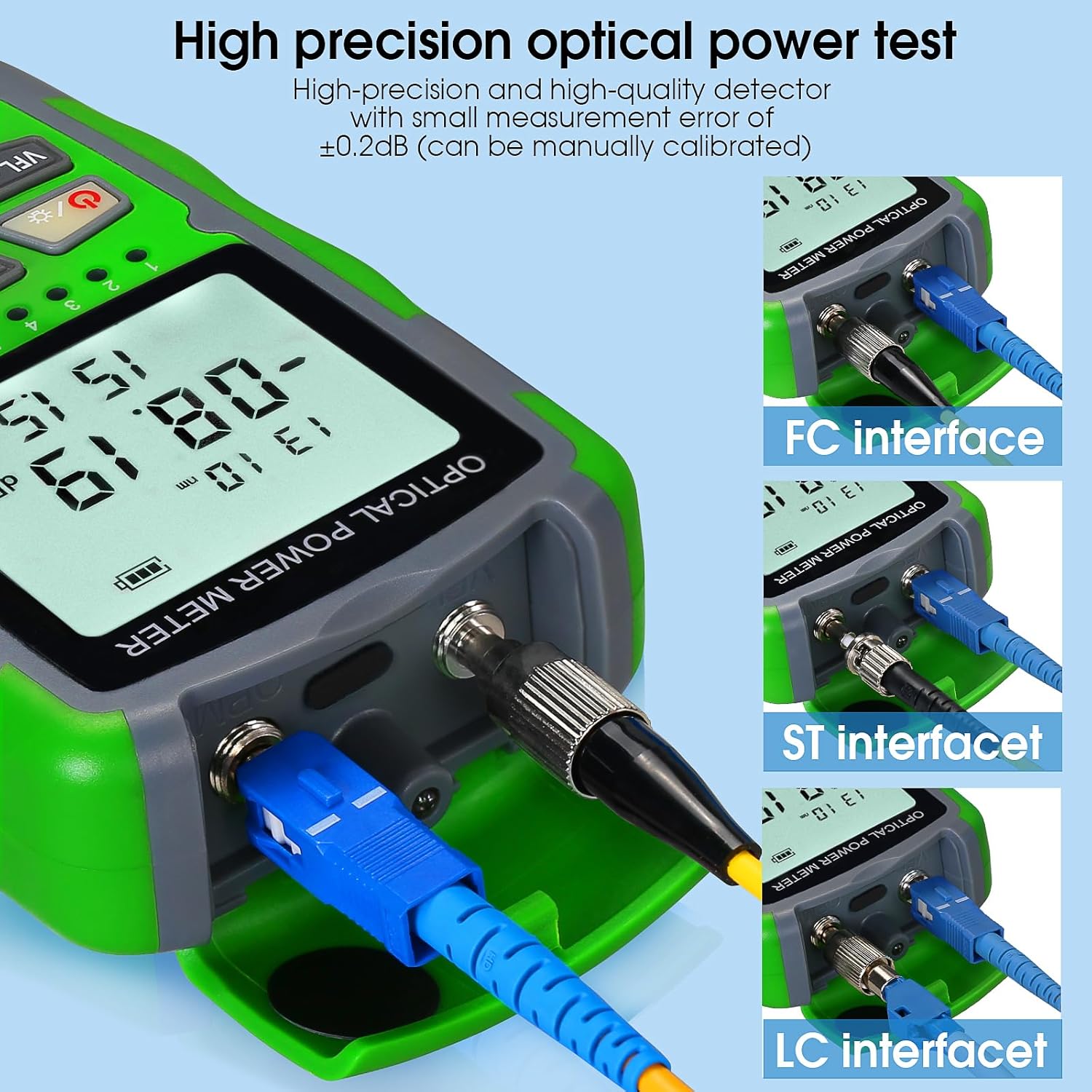 Dry Cell A-M70 OPM Portable Fiber Optic Power Meter Integrated Machine 50 (FC/SC/ST) & RJ45 Network Test Portable Fiber Optic Tester ‑70 to +10 1pc FC to LC Adapter