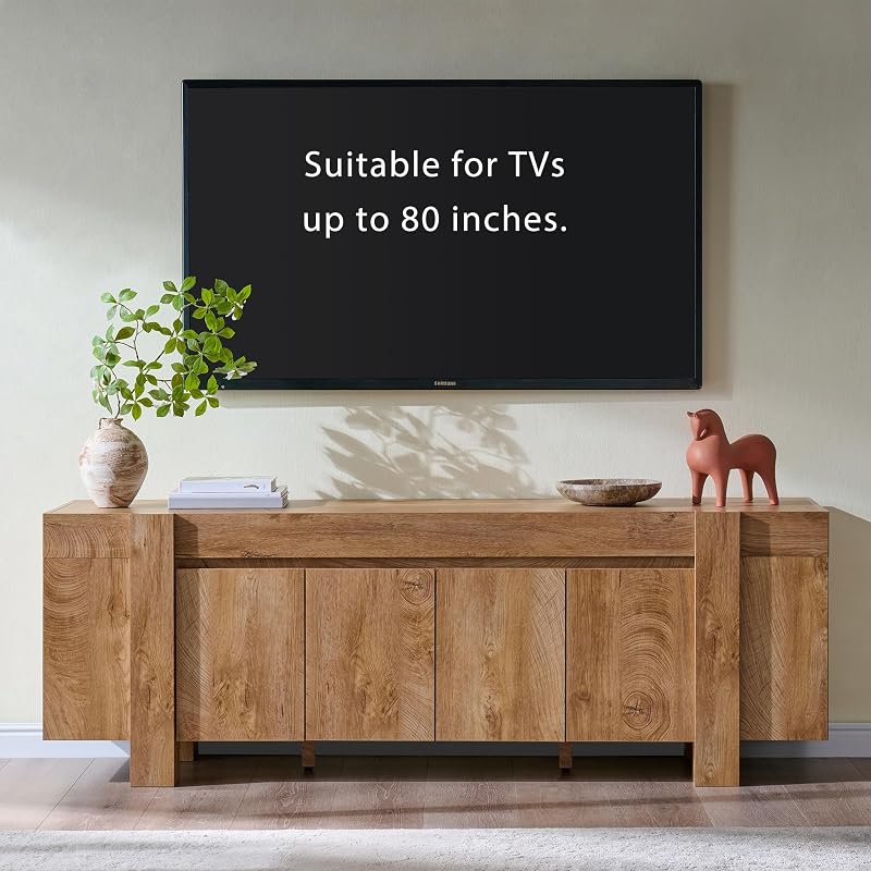OKD 70" Modern Farmhouse TV Stand for TVs up to 80 Inch, Light Knotty image 3
