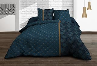 Le linge de Jules Bettbezug 240 x 260 cm + 2 Kopfkissenbezüge, Reine Baumwolle, 57 Fäden, Seattle, blau