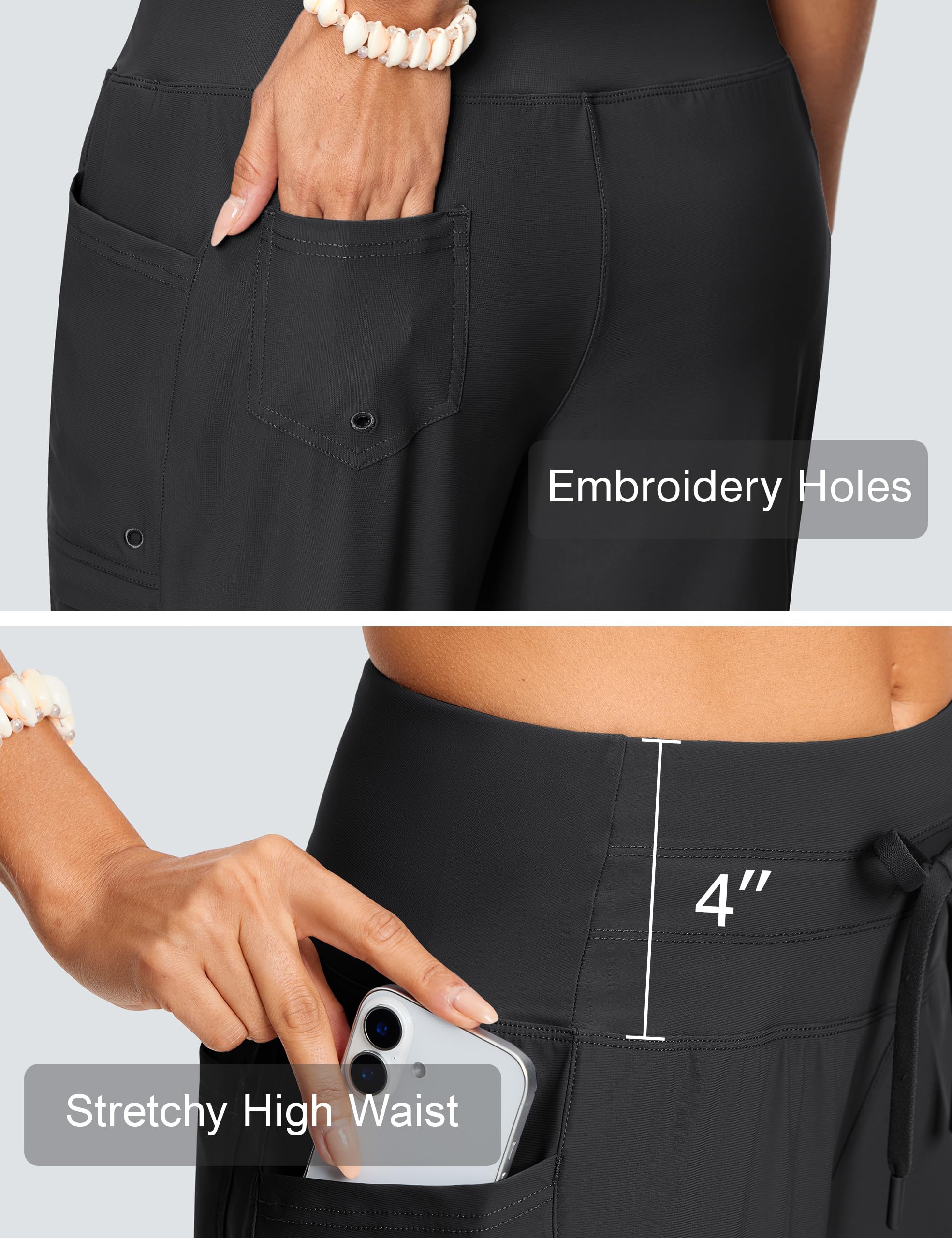 ISEEGZ Pantalones capri de natación para mujer, cintura alta, control de abdomen, secado rápido, UPF 50+, pantalones cortos largos con forro y bolsillos