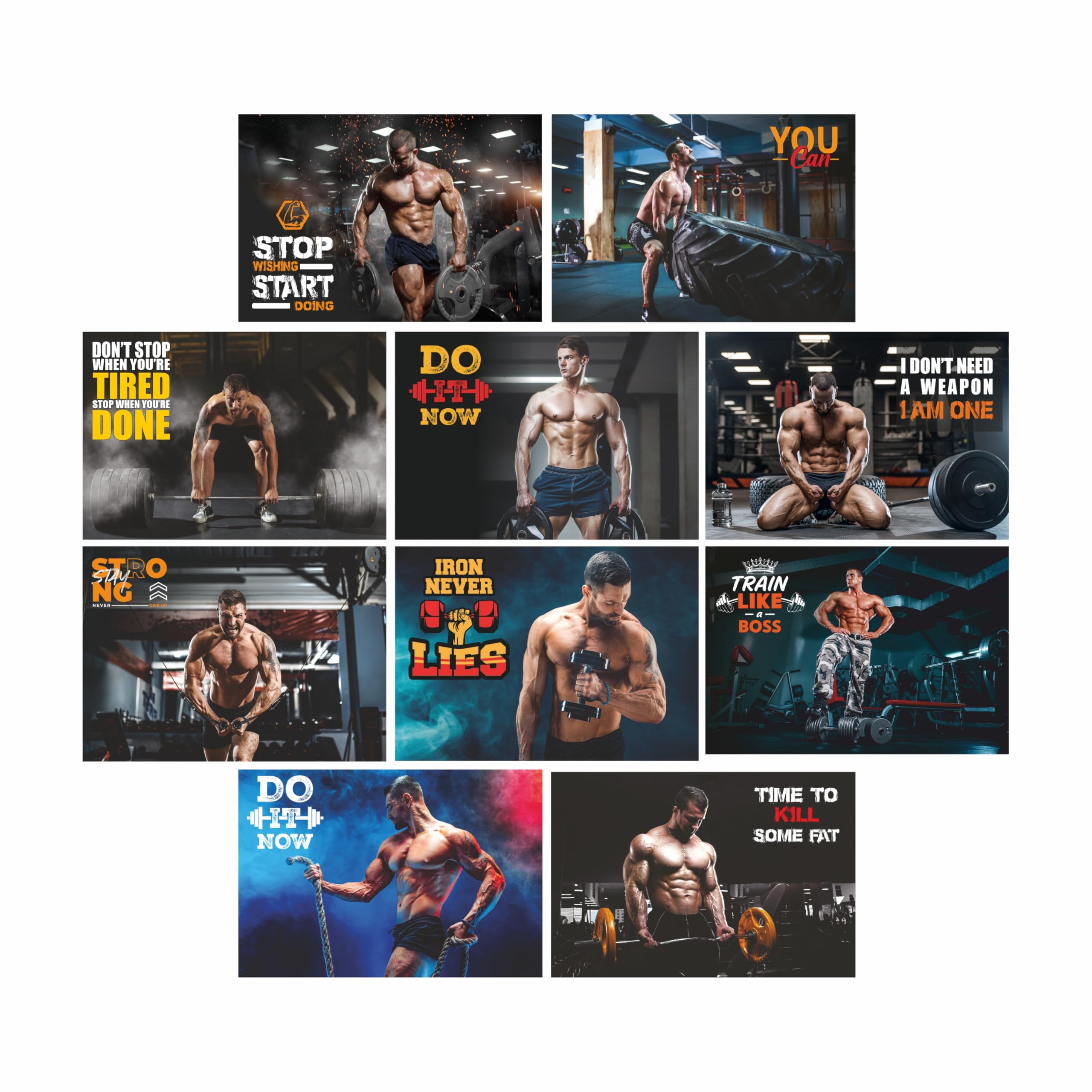 Anne Print Solutions® Gym Posters Workout Posters Motivation Fitness Quotes Exercise HD Wall Posters Bodybuilders Gym Decor Wall Art for Home Gym Office Boys Room Bodybuilding Discipline Gym Decor for Men Fitness Inspiration Set OF 10 Unframed