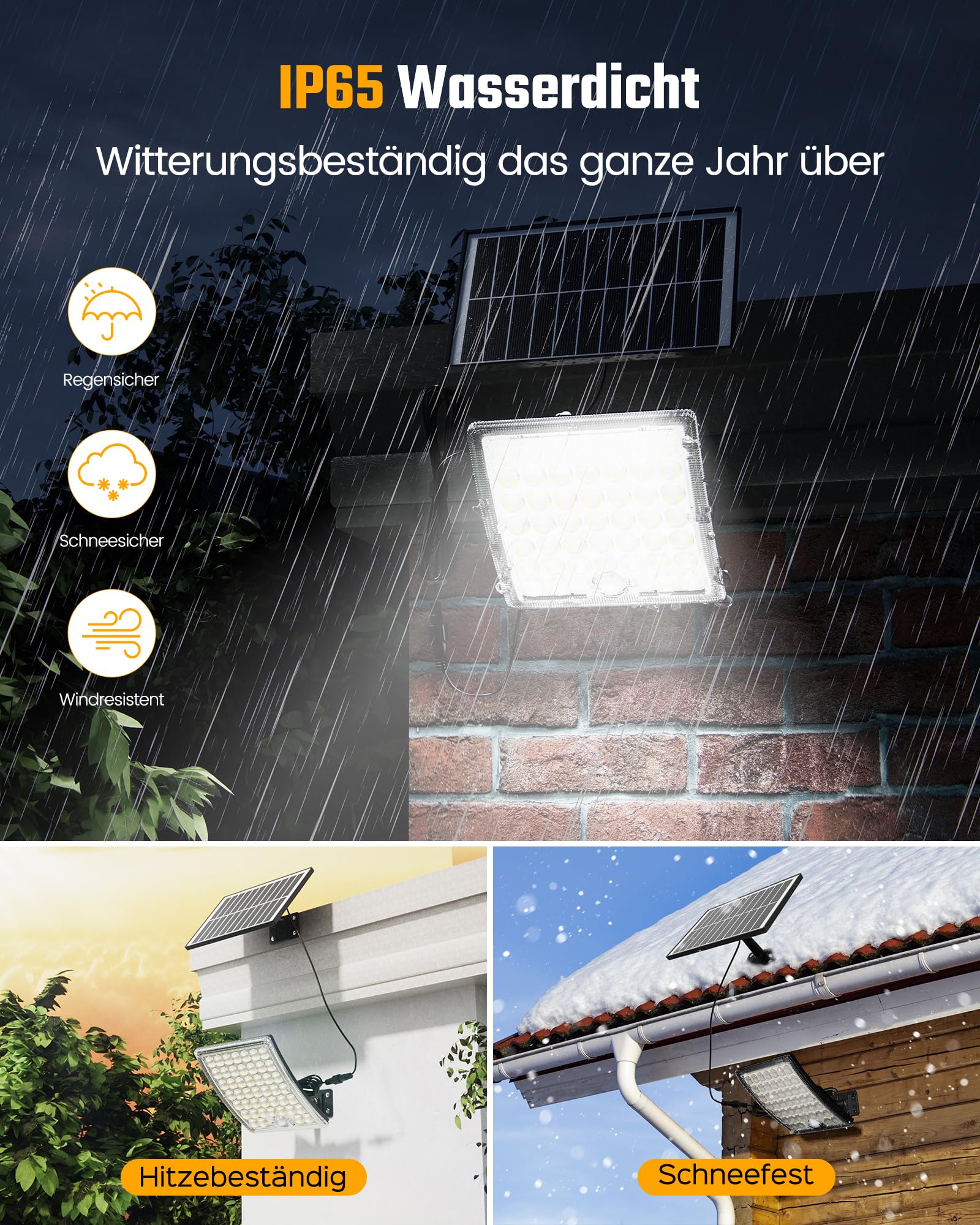 Solarlampen für Außen mit Bewegungsmelder, Solar Lampe Outdoor mit linsenfokussierte LED, 3 Modi LED Solarleuchten für Aussen, 5m Kabel, Monokristallines Solarpanel, IP65 wasserdicht, 4 Stück