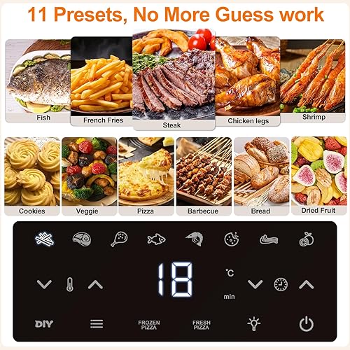 Miniatura 2 de Horno freidora de aire 11 en 1 con sistema de calefacción doble, freidora de aire antiadherente de 4.5 cuartos de galón, horno tostador combinado
