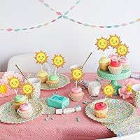 Vista 6 de 36 piezas de decoración para cupcakes de sol de doble cara con diseño de flores y sonrisas, decoración de cupcakes SunShine para temática de sol