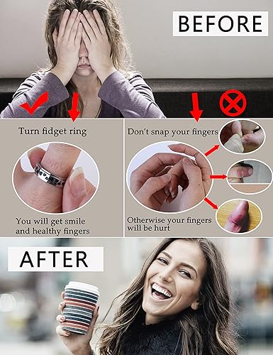 Miniatura 3 de Juego de 6 anillos de acero inoxidable para mujer, diseño de luna y estrella, circonita cúbica, acabado explosivo, anillos giratorios para aliviar