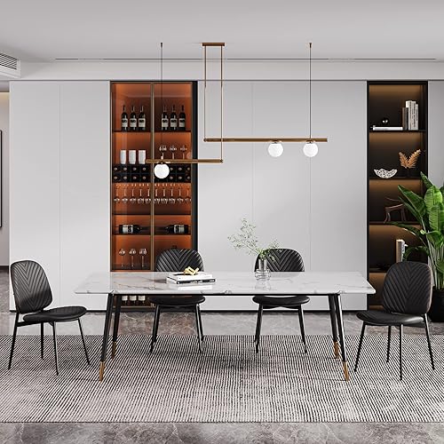 Miniatura 3 de AQG Juego de 2 sillas de comedor modernas de mediados de siglo sillas de piel sintética retro con patas de metal tapizadas de madera bentada de