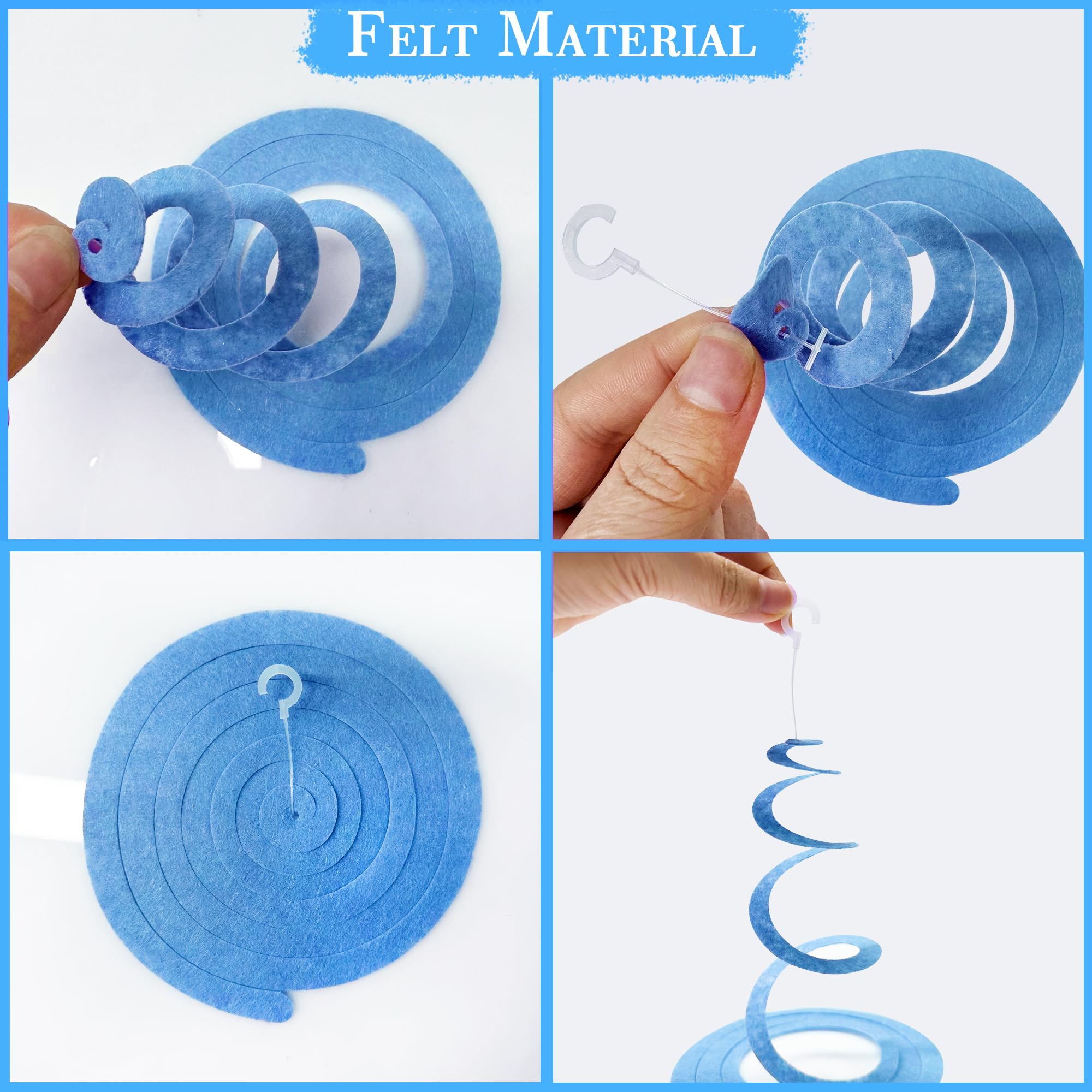36 piezas de decoración de remolino colgante azul degradado azul real blanco fieltro remolino espiral guirnalda de techo para cumpleaños, boda, baby shower, graduación bajo el mar náutico Ahoy Achor