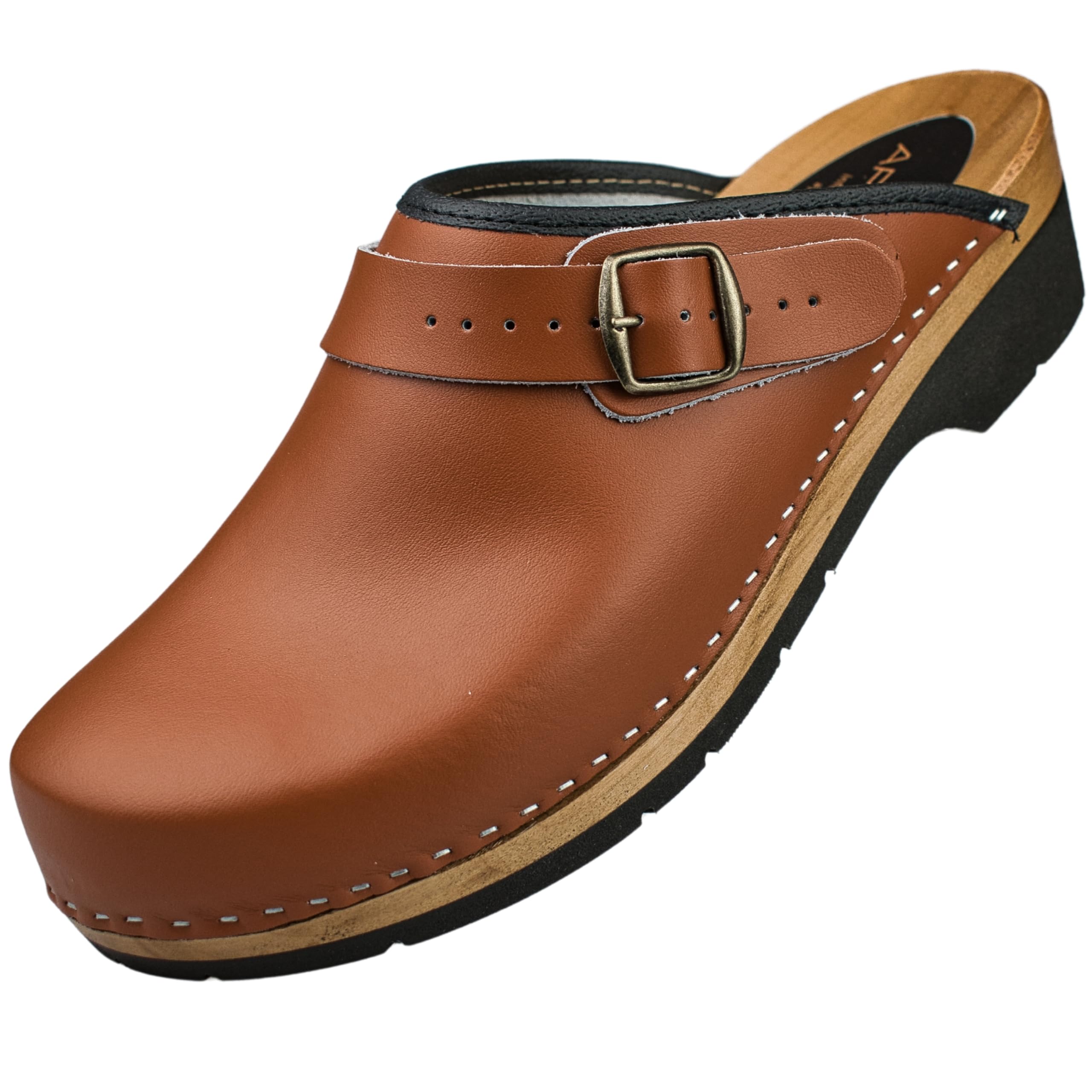 APREGGIO Zuecos de madera para hombre, zapatos de madera de piel, prácticos zuecos de jardín, ergonómicos para hombre