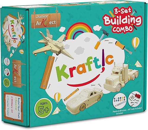 Vista 20 de Kraftic Kit de construcción de carpintería para niños y adultos, 2 piezas educativas de carpintería de construcción de carpintería, kit